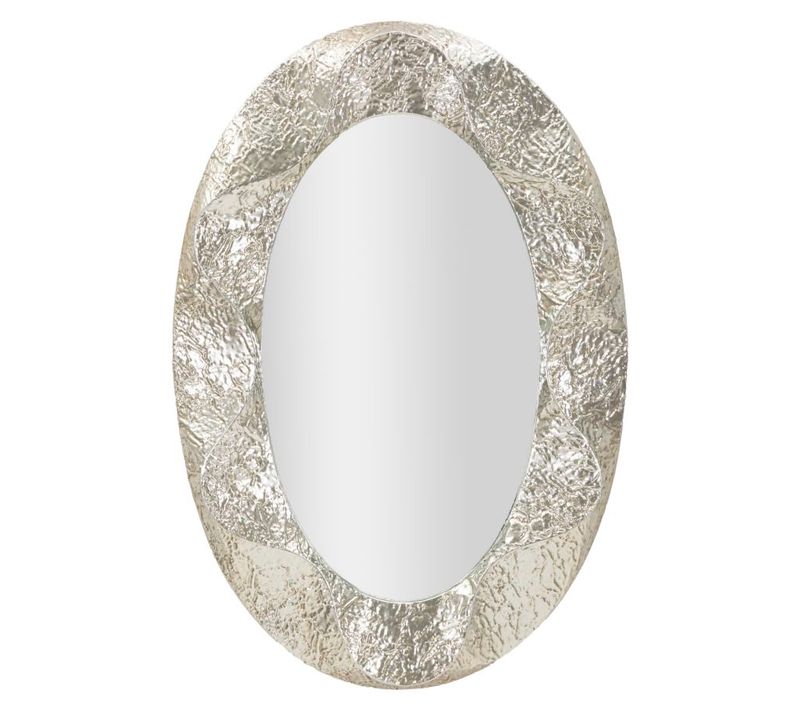 Miroir Ovale Argenté 87,5x128 Cm Avec Cadre Martelé Décoratif