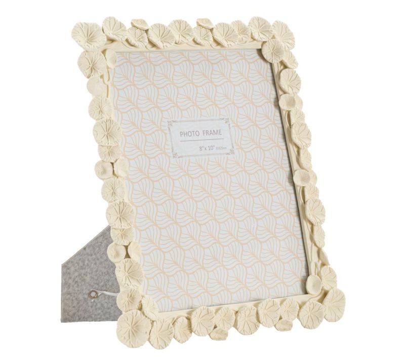 Cadre Photo Crème Décor Feuilles De Lotus En Résine 25,8x31 Cm Format 20x25 Cm