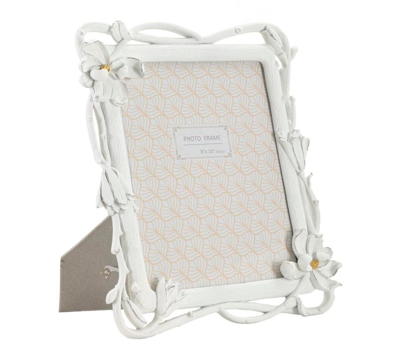 Cadre Photo Blanc En Résine Décor Fleurs Tressées 29,3x33,5 Cm Format 20x25 Cm