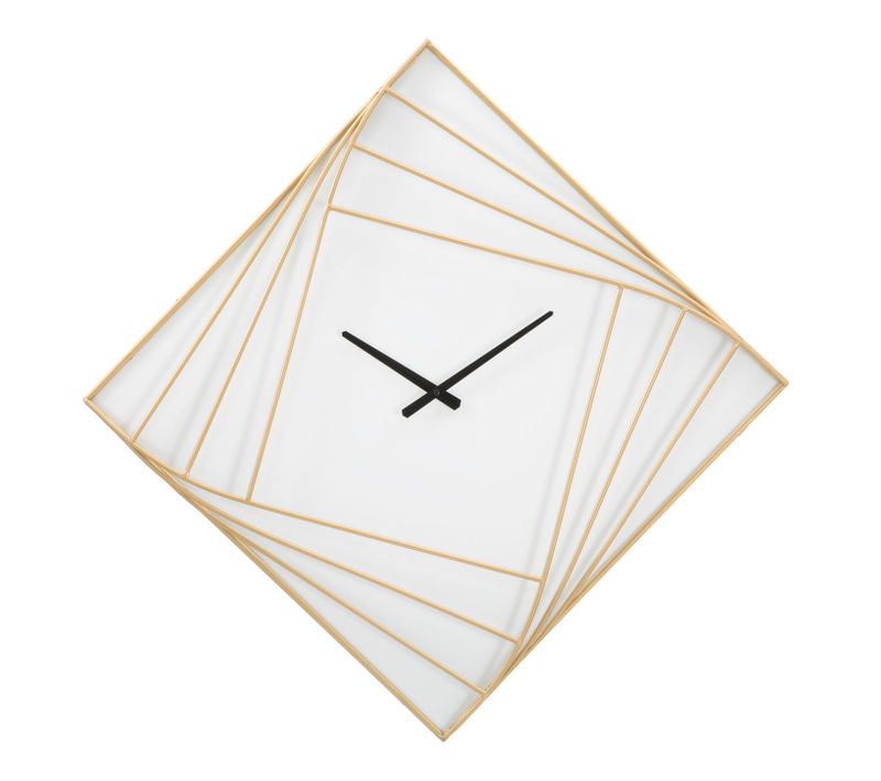 Horloge Murale Carrée 85 Cm En Métal Doré Au Design Géométrique Élégant