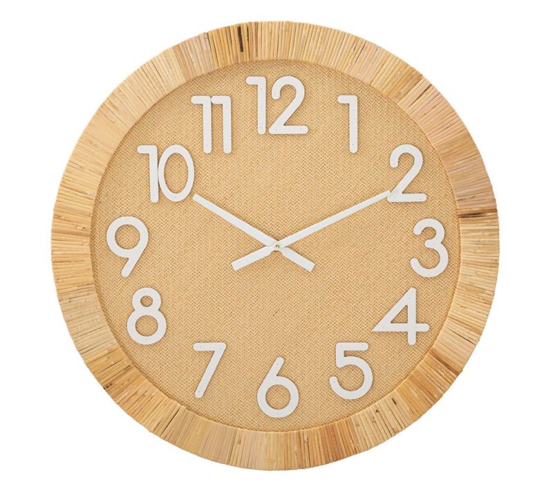 Horloge Murale Ronde 60 Cm Style Bohème En Mdf Et Rotin Finition Artisanale