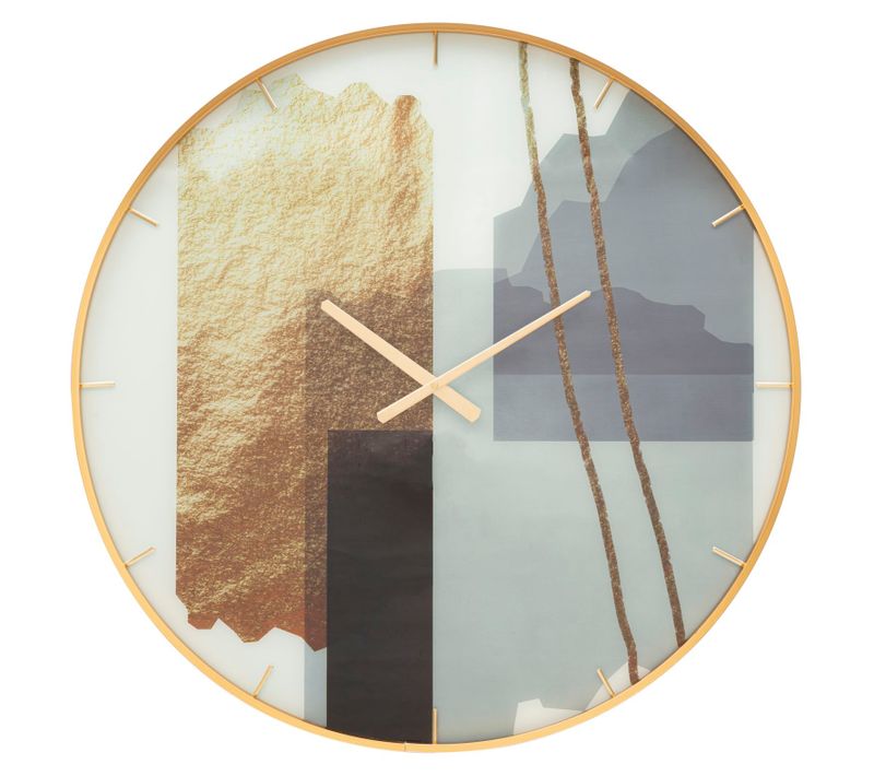 Horloge Murale Ronde Ø80 Cm En Verre Et Métal Multicolore Avec Cadre Doré Raffiné