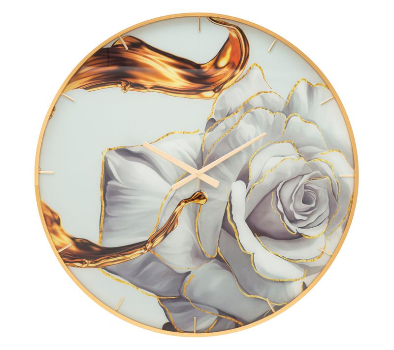 Horloge Murale Ronde Ø80 Cm Avec Cadre Doré Élégant Et Cadran Décoratif Rose Multicolore
