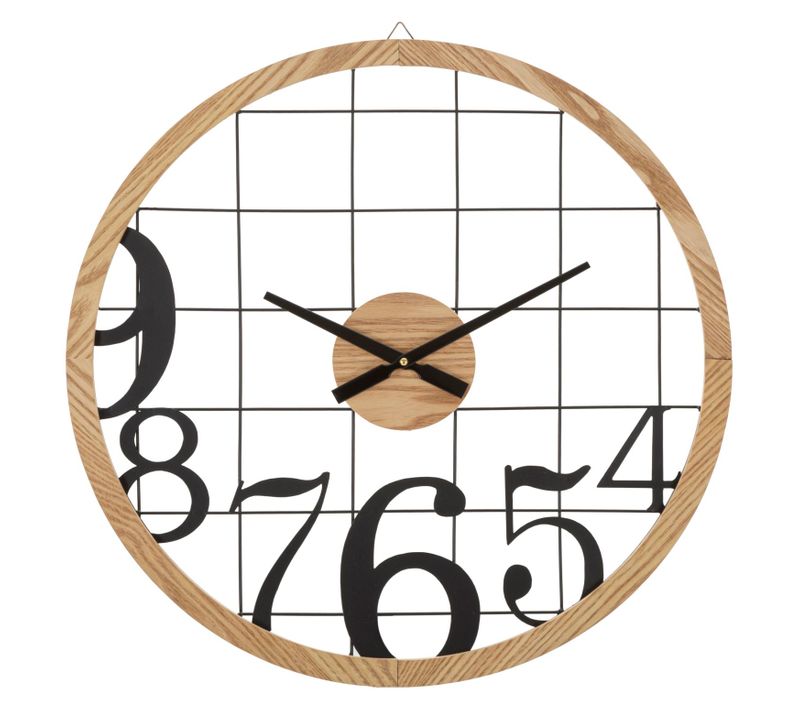 Horloge Murale Ronde 60 Cm En Métal Et Bois Au Design Géométrique Moderne En Carrés Réguliers
