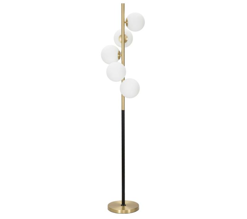 Lampadaire 5 Lumières Ø30x160 Cm Métal Noir Et Doré Avec Sphères Blanches