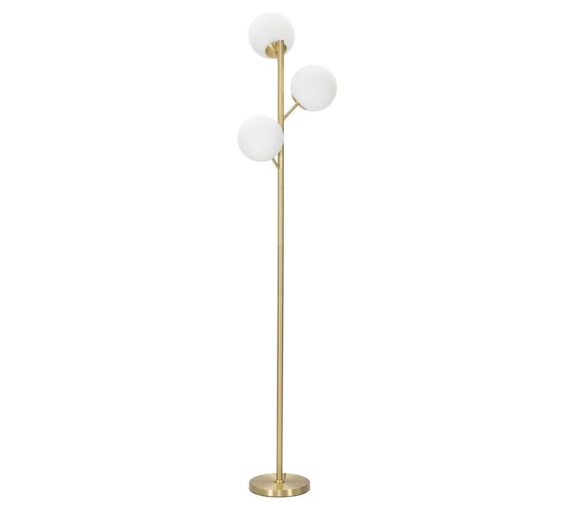 Lampadaire 3 Lumières D.36x190 Cm Métal Doré Avec Sphères En Verre Blanc