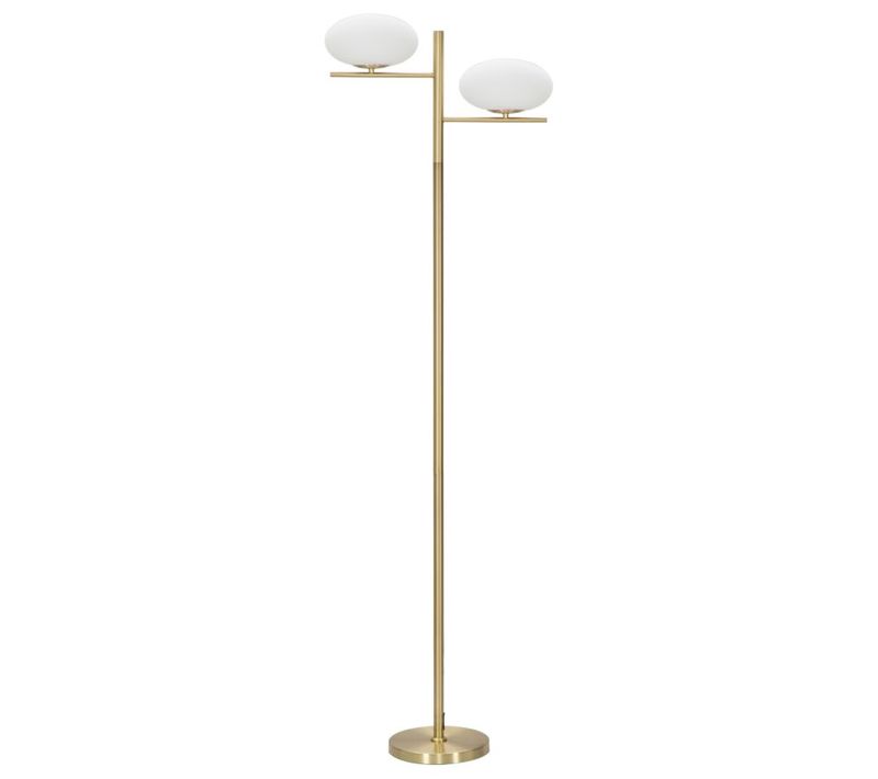 Lampadaire 2 Lumières 51x24x180 Cm Métal Doré Avec Sphères En Verre Blanc