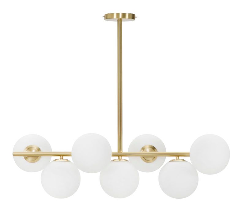 Lustre 7 Lumières Doré Avec Sphères En Verre Blanc Élégant Pour Salon