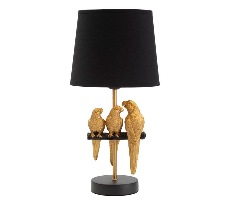 Lampadaire Perroquets Ø20x39 Cm En Métal Doré Avec Abat-jour Noir