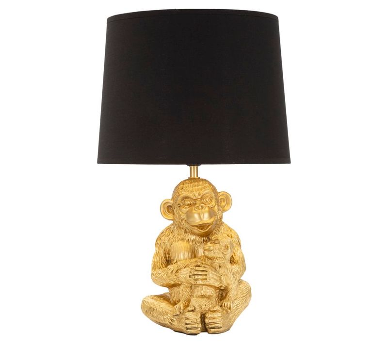 Lampe à Poser Singe Doré Assis Avec Abat-jour Noir Ø30x49 Cm