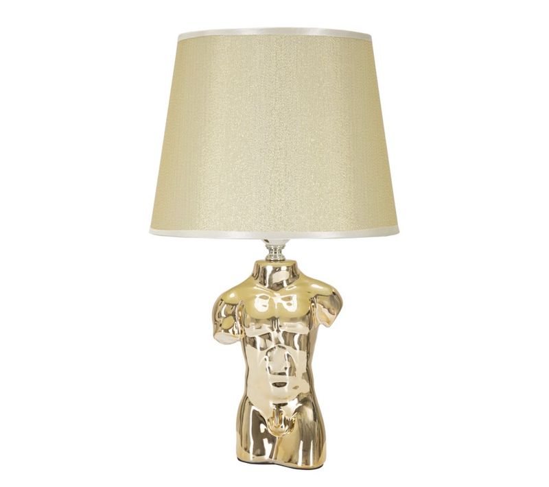 Lampe à Poser Céramique Dorée En Forme De Buste D.25x42,5 Cm Avec Abat-jour Beige