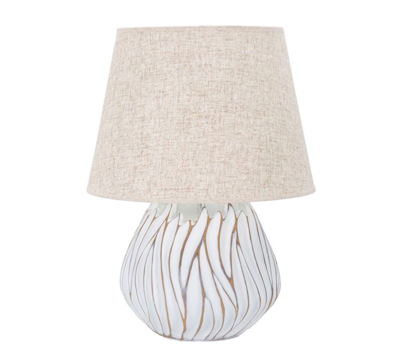 Lampe à Poser En Résine D.35x48 Cm Blanc Vieilli Brun Avec Abat-jour Beige Style Bohème Chic