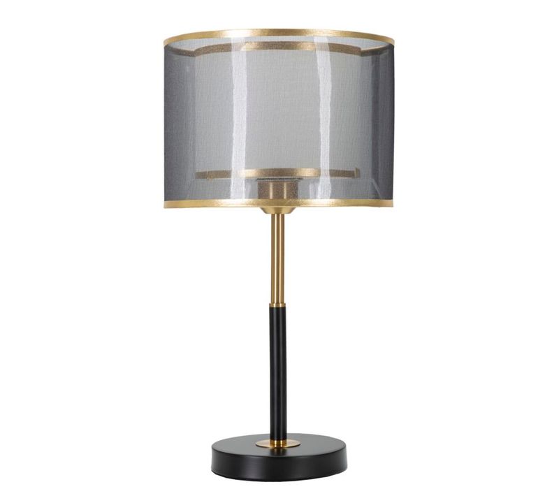 Lampe à Poser Métal Noir Et Or Avec Abat-jour Double Tissu 25x48 Cm