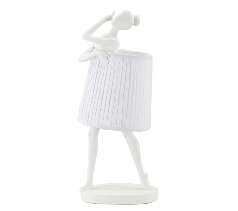 Lampe à Poser Danseuse En Résine Blanche Avec Abat-jour Tissu D.29x62,5 Cm