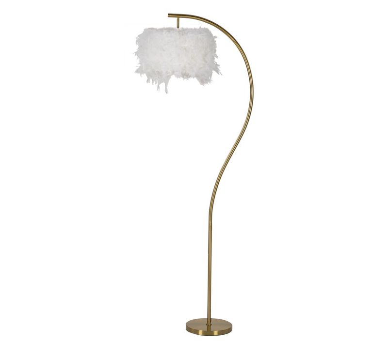 Lampadaire Doré Ø33x60x170 Cm Design Arc Avec Abat-jour Plumes