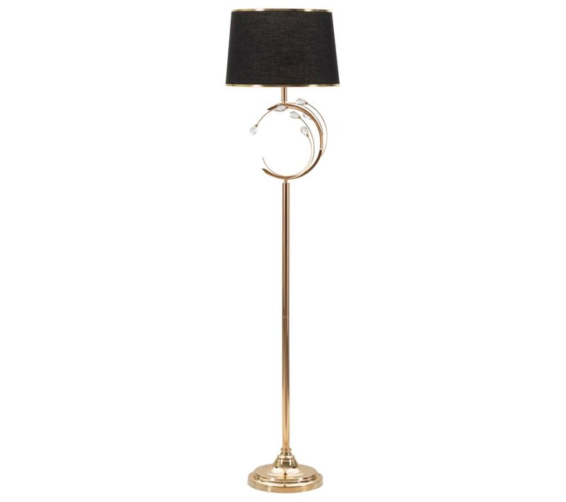 Lampadaire Doré Ø38x160 Cm Avec Abat-jour Noir Et Décoration Florale