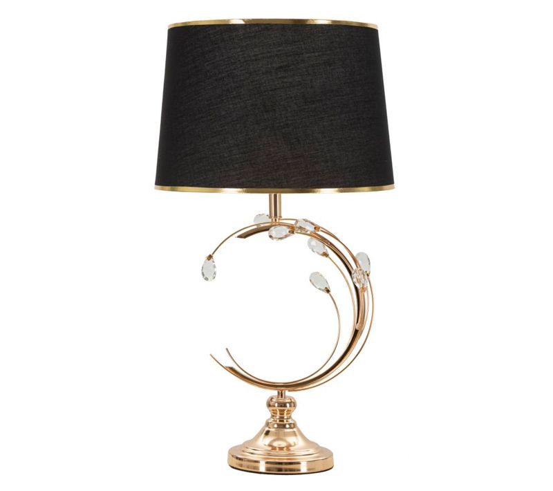 Lampe à Poser Métal Doré Noire 36x65 Cm Décor Géométrique Floral