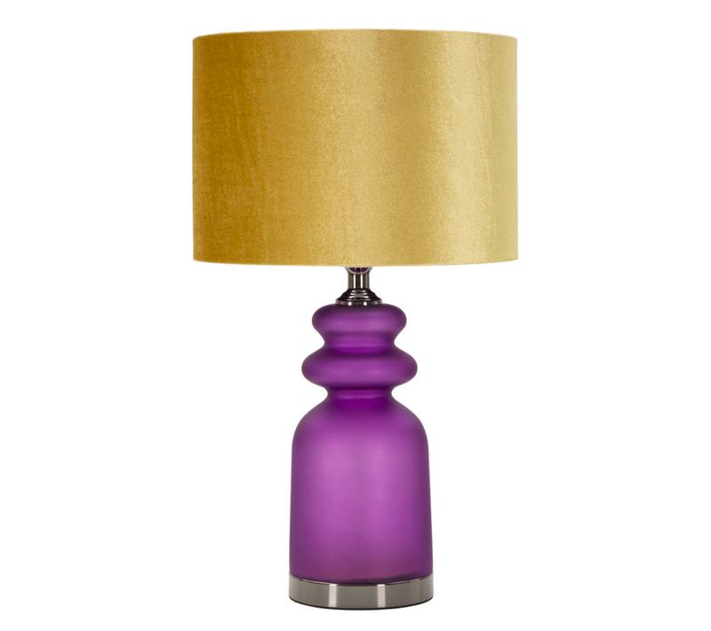 Lampadaire Moderne Verre Violet 32,5x57,5 Cm Avec Abat-jour Velours Doré