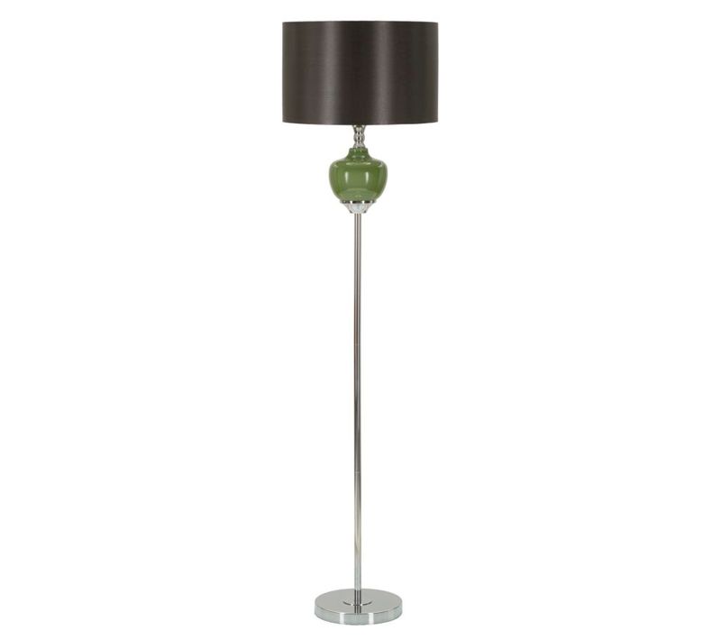 Lampadaire Moderne D.40x160 Cm Base En Verre Vert Et Abat-jour Velours Noir