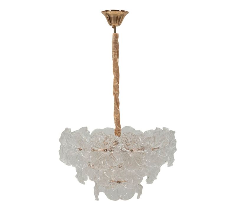 Suspension Plafonnier Ø 47x30-73 Cm En Verre Et Métal Multicolore Style Glam Effet Pétales