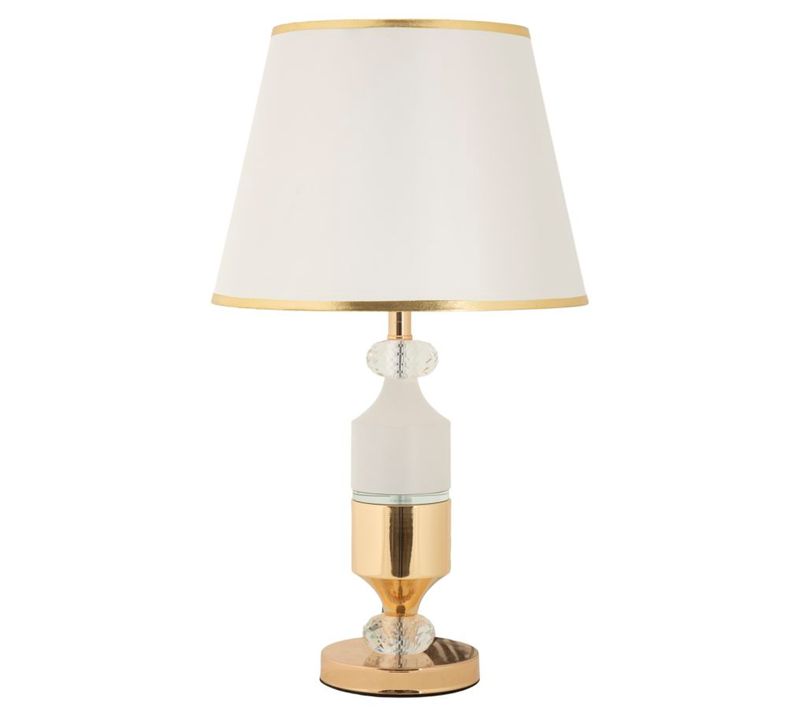 Lampe De Table D.30x52 Cm En Métal Doré Et Abat-jour Blanc Style Glam