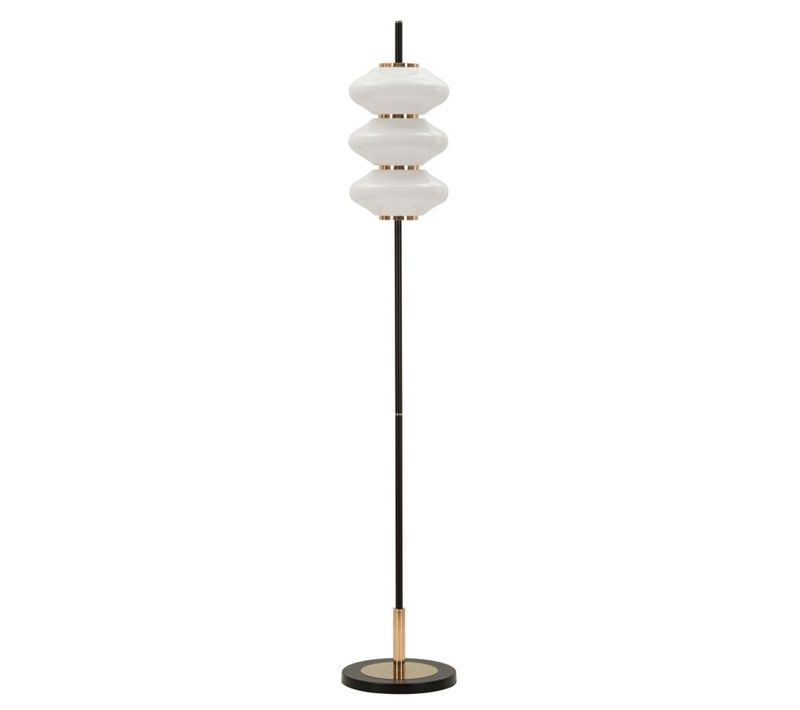 Lampadaire Vintage Ø30x168 Cm Métal Doré Noir Blanc Style Rétro Années 60
