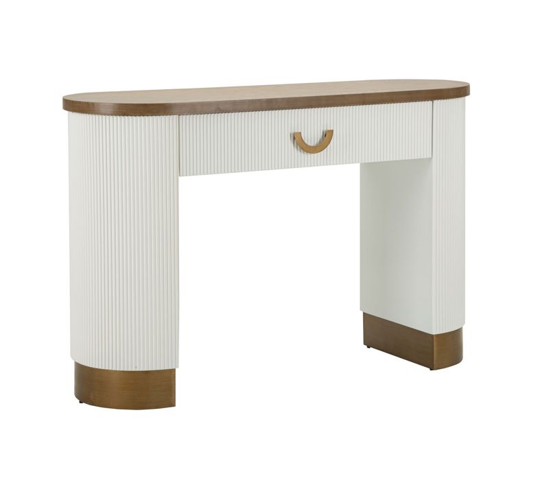 Console Moderne Blanche Avec Tiroir Et Design Arrondi 121x40x78 Cm