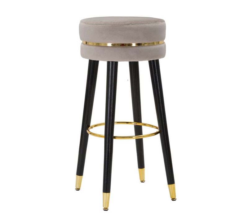 Tabouret De Bar Ø 35 Cm Velours Gris Style Hollywood Glamour