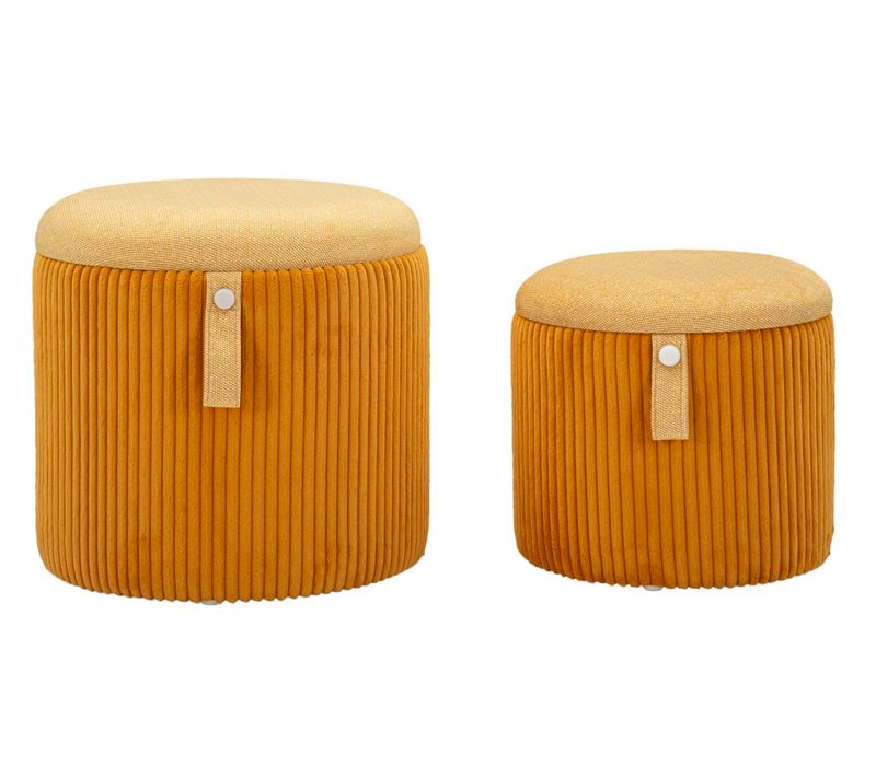 Poufs Bolzano Jaunes Avec Rangement Ø38 X H38-32 X L28 Cm - Lot De 2