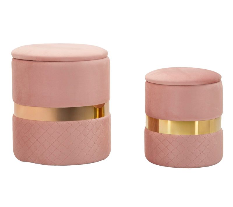 Lot De 2 Poufs Sheffield Roses Avec Rangement Ø37x42-28x35 Cm