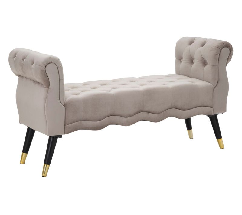 Banc 120x40 Cm Velours Gris Et Noir Avec Finition Dorée Style Hollywood