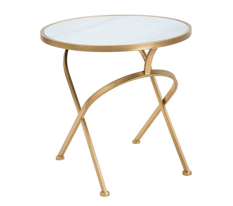 Table Ronde Basse Avec Structure En Métal Doré Et Plateau En Marbre 50,5x50 Cm
