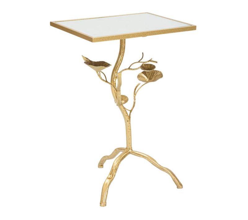 Table Carrée Dorée Avec Plateau Miroir 40x30x60 Cm Style Arbre Décoratif