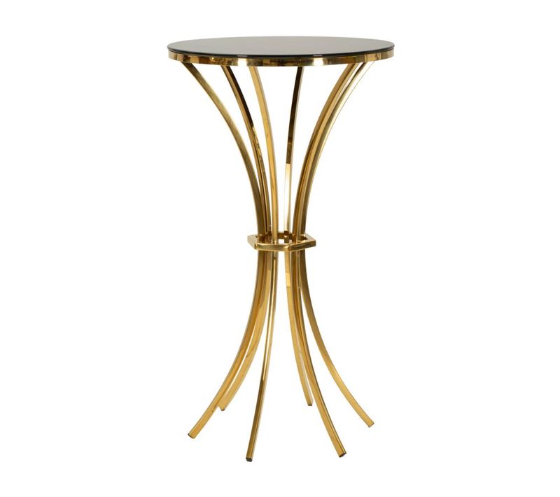 Table De Bar Ronde 60x108 Cm En Métal Doré Avec Plateau En Verre Noir élégant