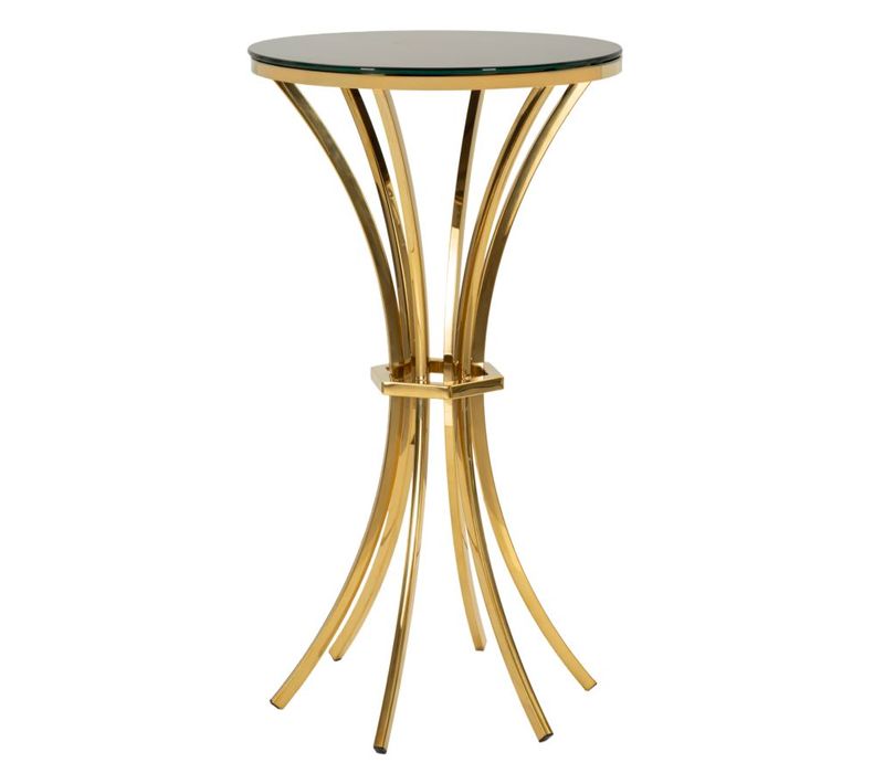 Table d'appoint Ø50x92 Cm Métal Doré Et Plateau En Verre Noir Élégant