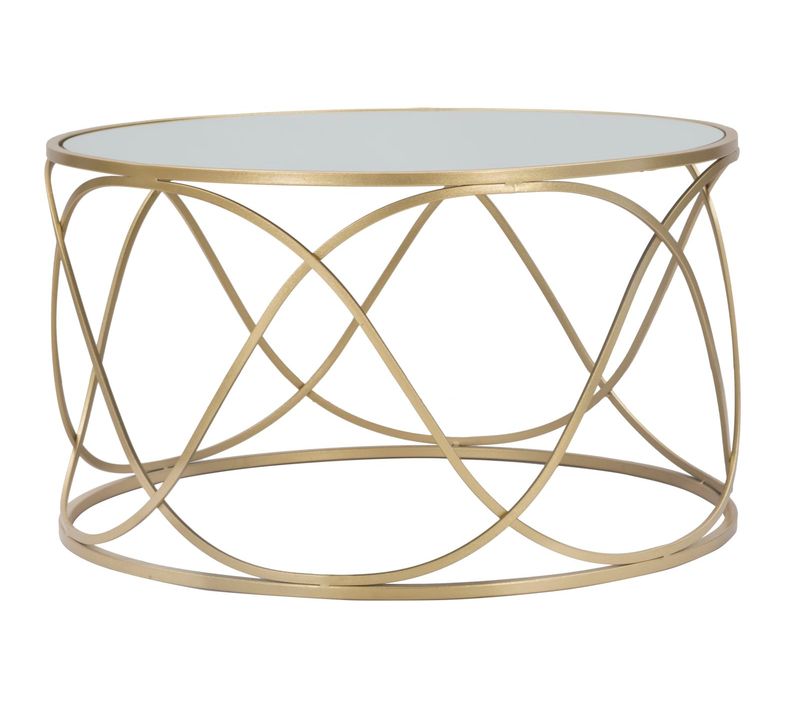 Table Basse Ronde Ø70 Cm Métal Doré Et Miroir Verre Design Élégant