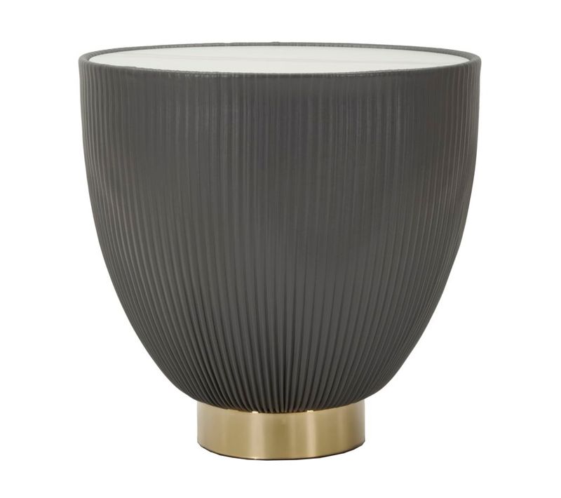 Bout De Canapé Ronde Chic 46x45 Cm Gris Et Doré Avec Plateau Effet Marbre