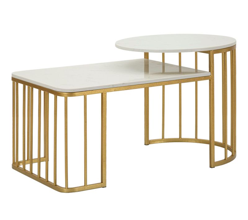 Table Basse 90x50x50 Cm Design Original Effet Marbre Et Métal Doré