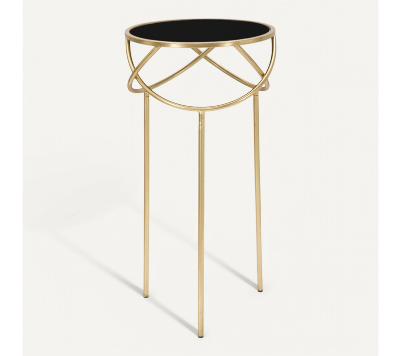 Bout De Canapé Glamour Ø 40x80 Cm, Métal Noir Et Doré, Plateau Miroir