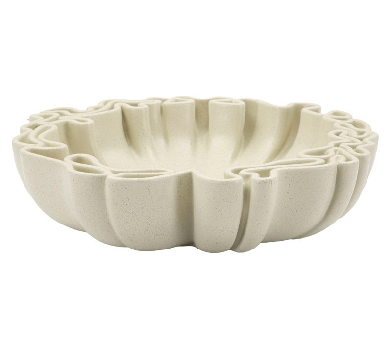 Plateau Sculptural 40,5x38,5x9,5 Cm En Polyresine Crème Style Moderne