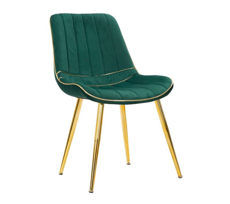 Lot De 2 Chaises Vertes Rembourrées Avec Finitions Dorées, Pieds Métalliques