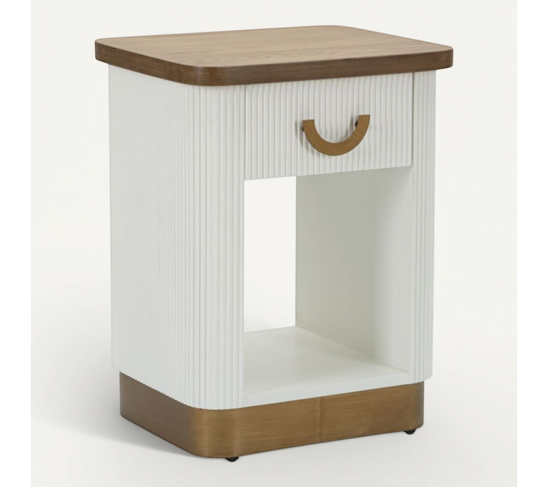 Table De Chevet Moderne Blanche Et Marron 48x40x62 Cm Avec Tiroir Et étagère
