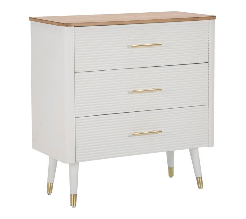 Commode 3 Tiroirs Blanche Et Bois Brun Style Boho Chic 78x37x80 Cm