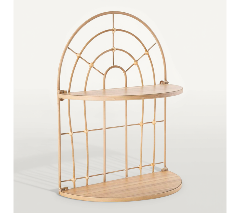 étagère Murale Double En Métal Avec Finition Rotin, 34,5x18x45,5 Cm