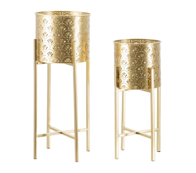 Paire De Porte-vases En Métal Doré Avec Socle Amovible, Ø 21x52-19x42 Cm