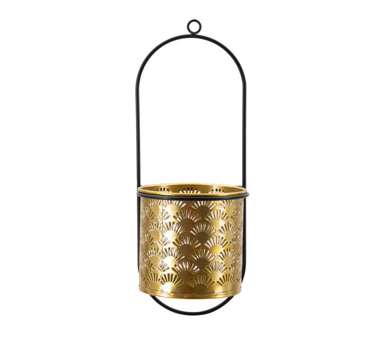 Porte-vase Mural En Métal Doré Avec Décorations Géométriques, 14x14x37 Cm