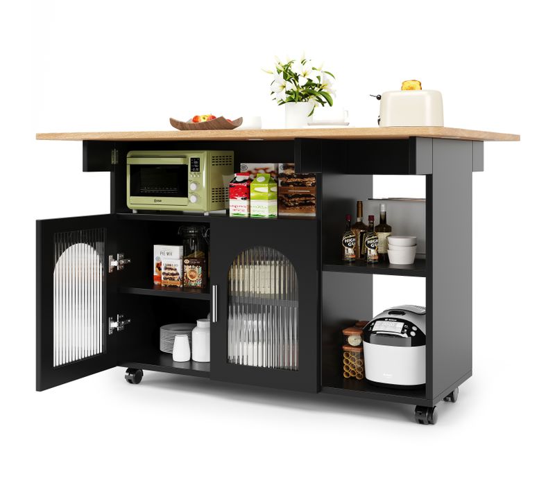 Buffet 120×30×79,5cm, Meuble De Cuisine Moderne, Plateau De Table Pliant, Avec Roulettes, Mdf, Noir