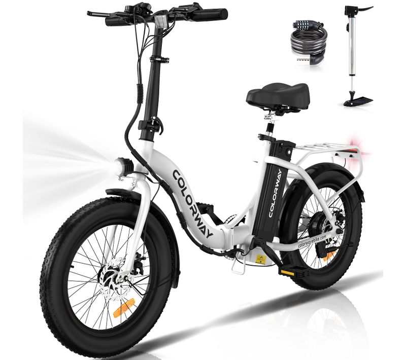Colorway Vélo Électrique Pliable 20"*3.0 Gros Pneus, Batterie 36v 12ah, E-bike Pliant, Blanc