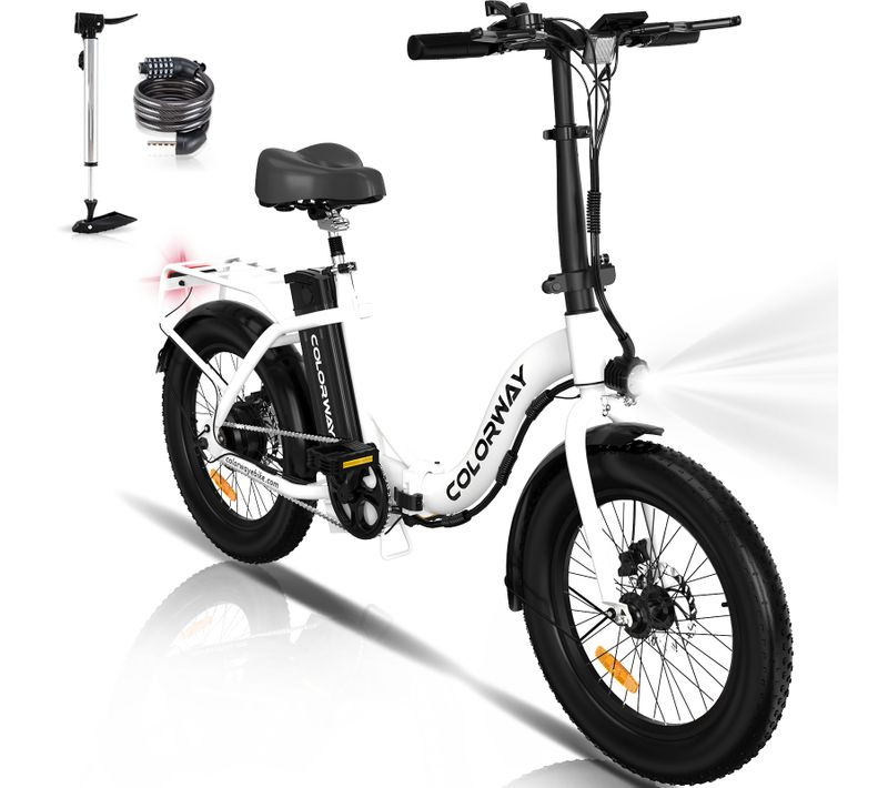 Colorway Vélo Électrique Pliable 20"*3.0 Gros Pneus, Batterie 36v 12ah, E-bike Pliant, Blanc