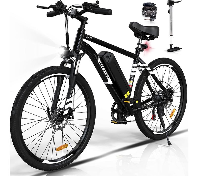 Hitway Vélo électrique Vae 27.5" Noir, Batterie Amovible 36v13ah, 7-vitesses, Vtt Ville E-bike